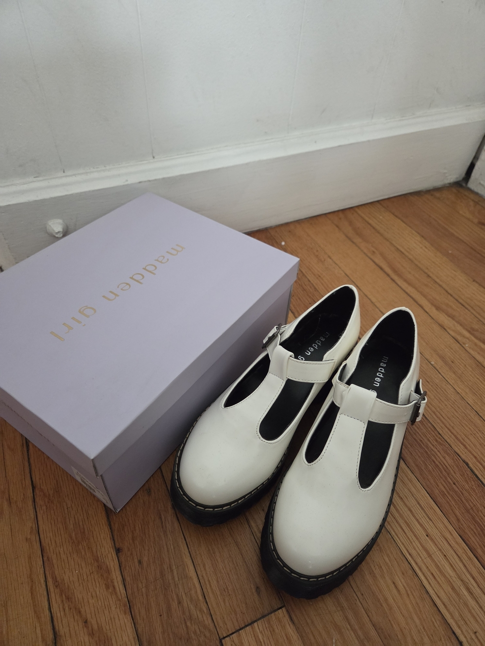 Madden Girl White T-Strap Platform Mary Janes